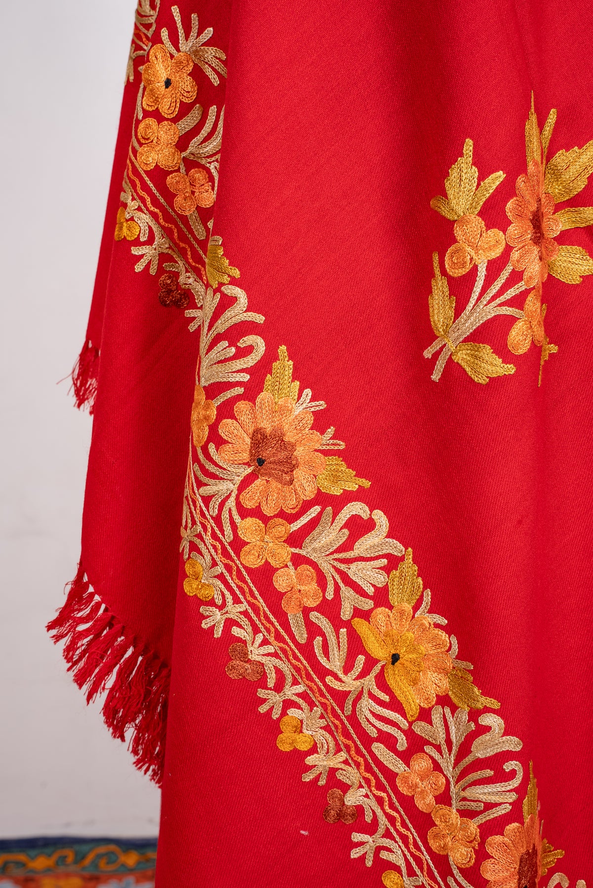 Scarlet Meadow Aari Machine Embroidered Shawl