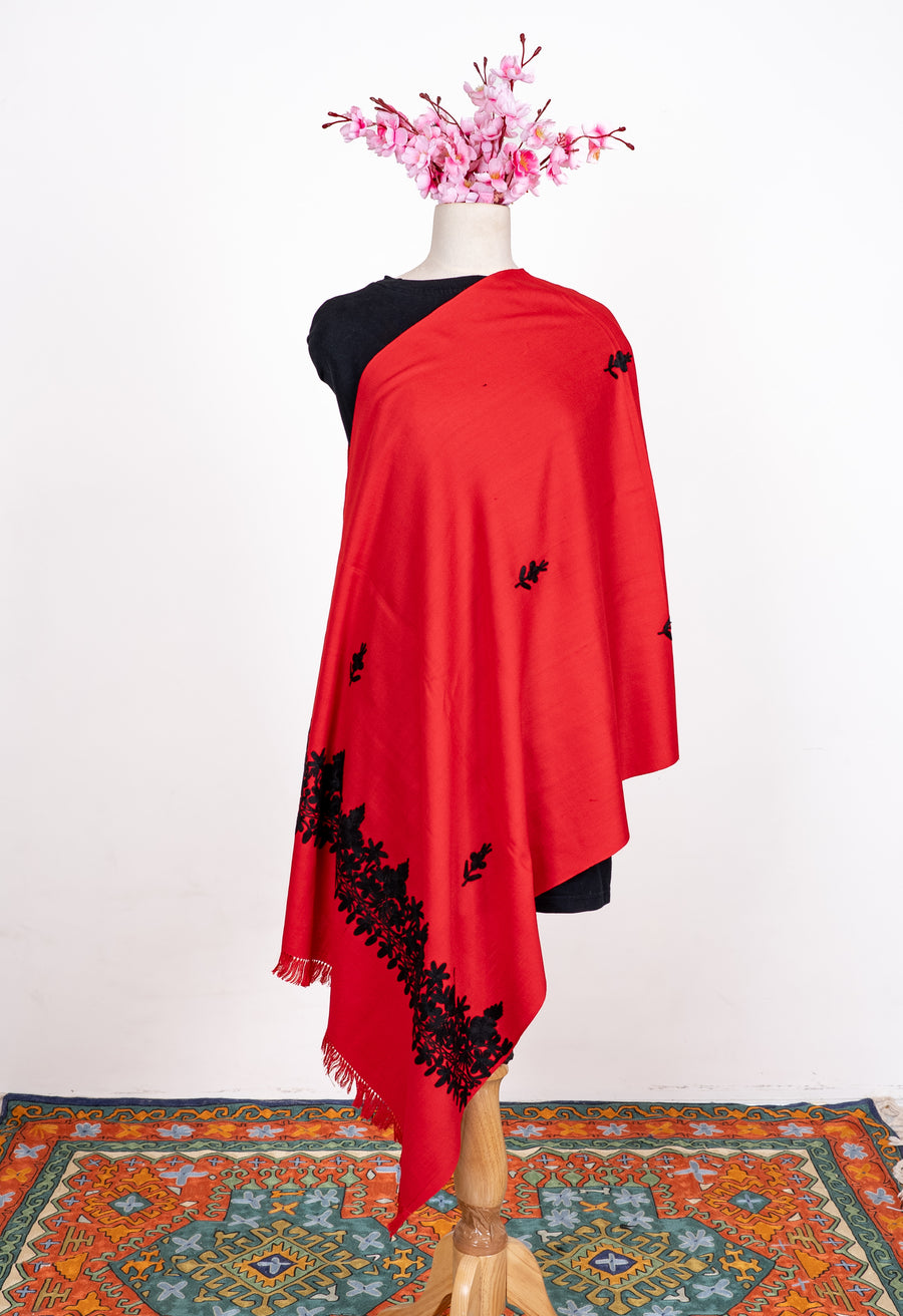 Scarlet Noir Aari Machine Embroidered Shawl
