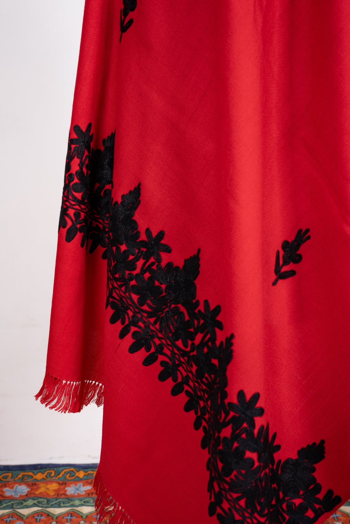Scarlet Noir Aari Machine Embroidered Shawl