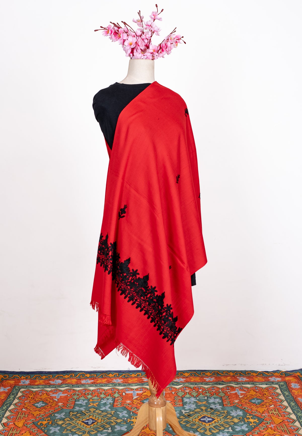 Scarlet Noir Aari Machine Embroidered Shawl