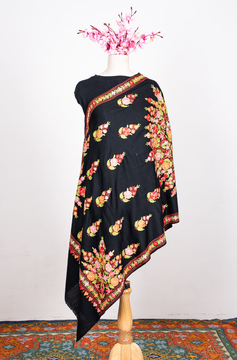 Midnight Blossom Aari Machine Embroidered Shawl