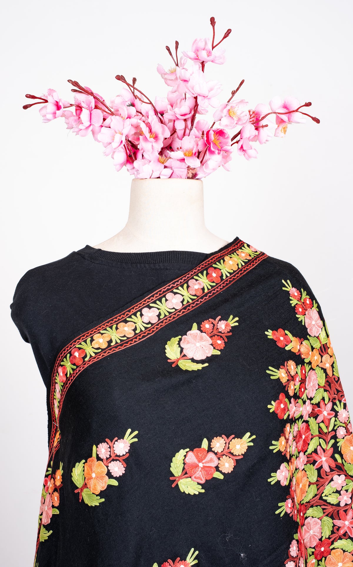 Midnight Blossom Aari Machine Embroidered Shawl