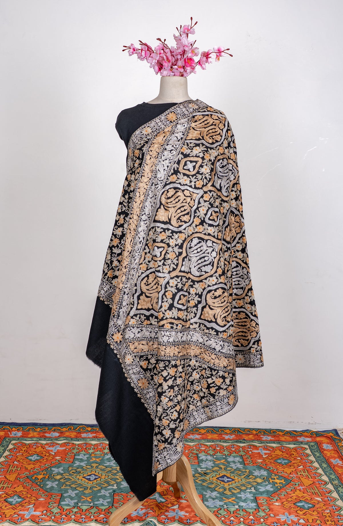 Imperial Noir Aari Machine Embroidered Shawl