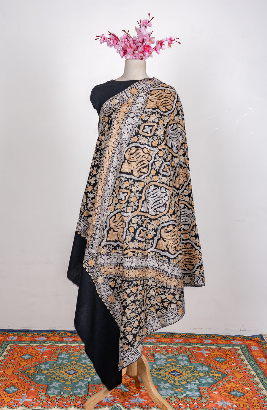 Imperial Noir Aari Machine Embroidered Shawl