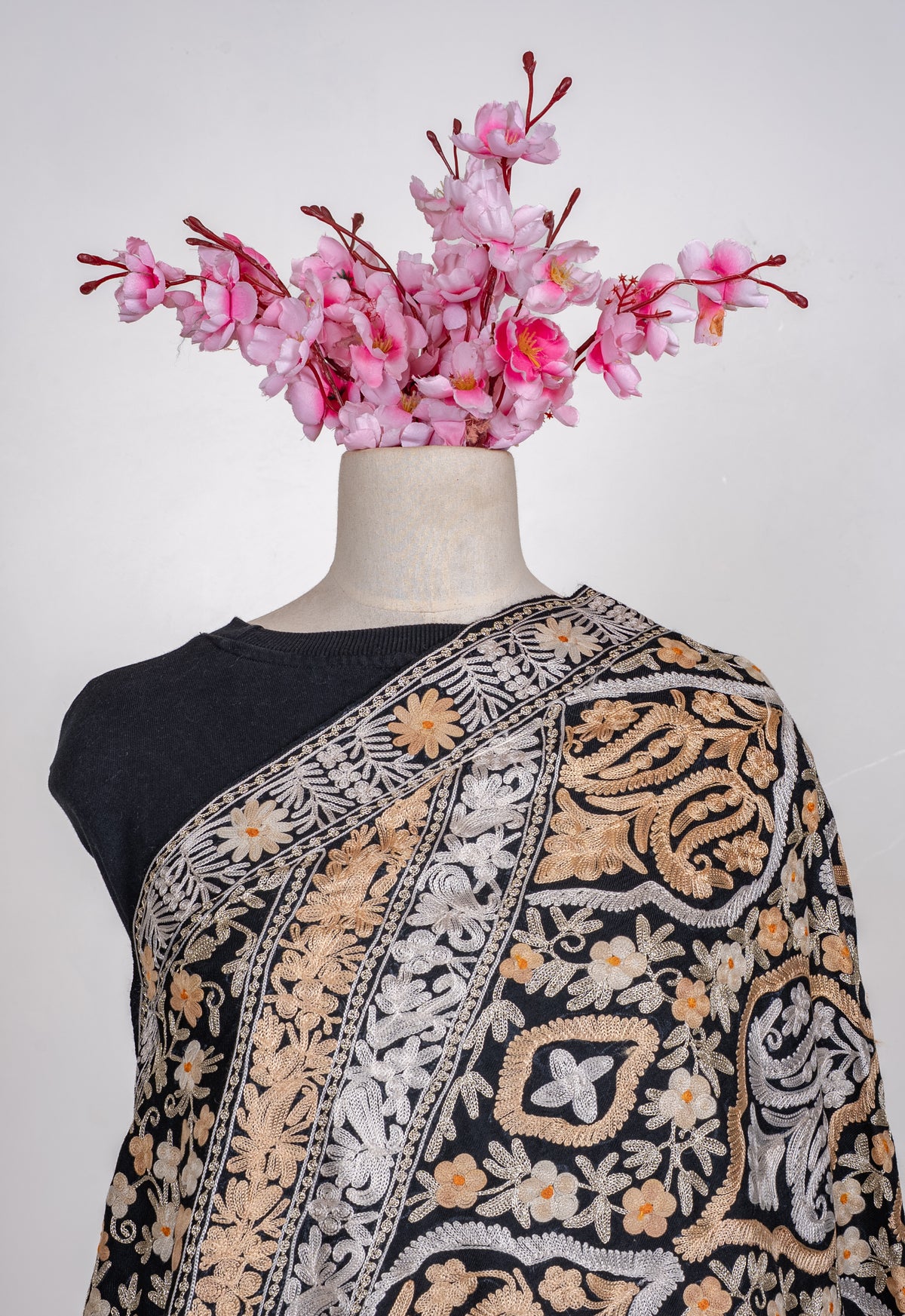 Imperial Noir Aari Machine Embroidered Shawl