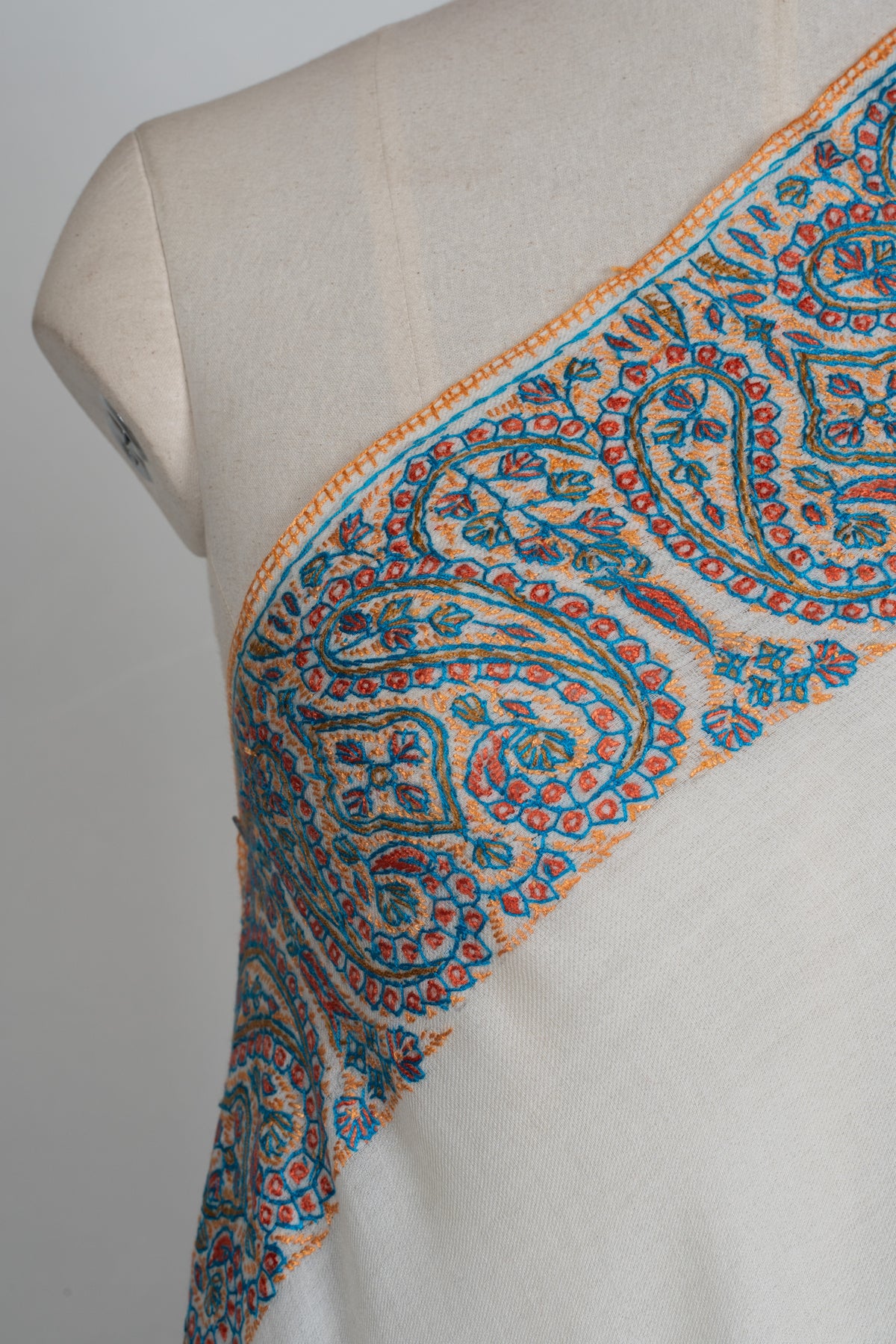 Snow Bloom Merino wool 2.5 Yards Sozni Hand Embroidered Shawl