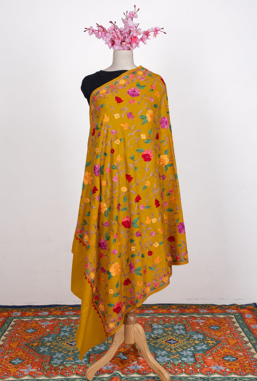 Golden Meadow Aari Machine Embroidered Shawl