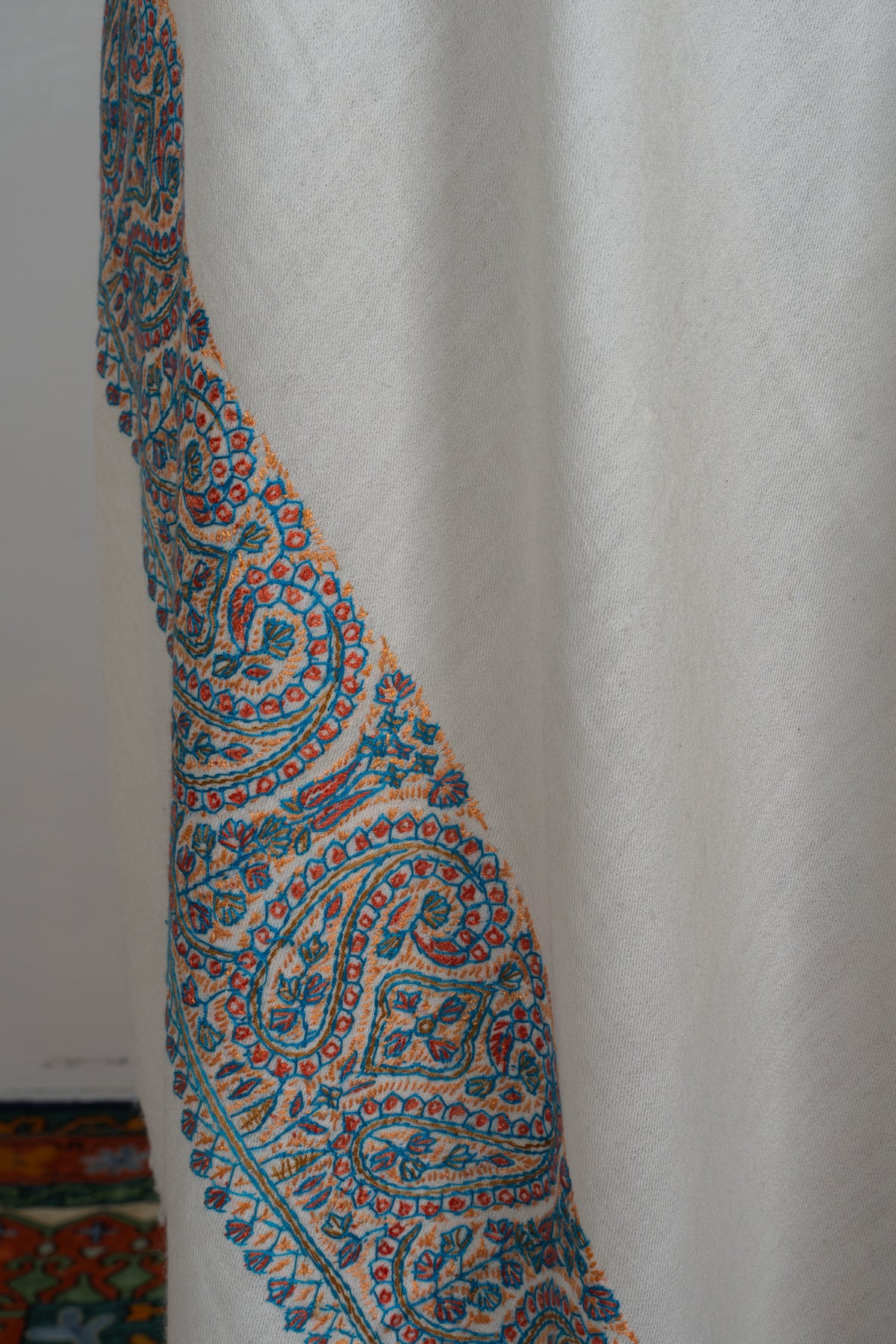 Snow Bloom Merino wool 2.5 Yards Sozni Hand Embroidered Shawl