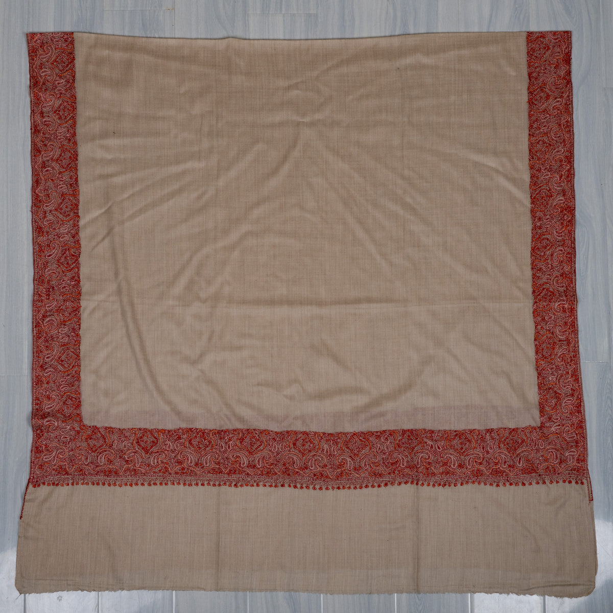 Blush Sand Merino wool 2.5 Yards Sozni Hand Embroidered Shawl