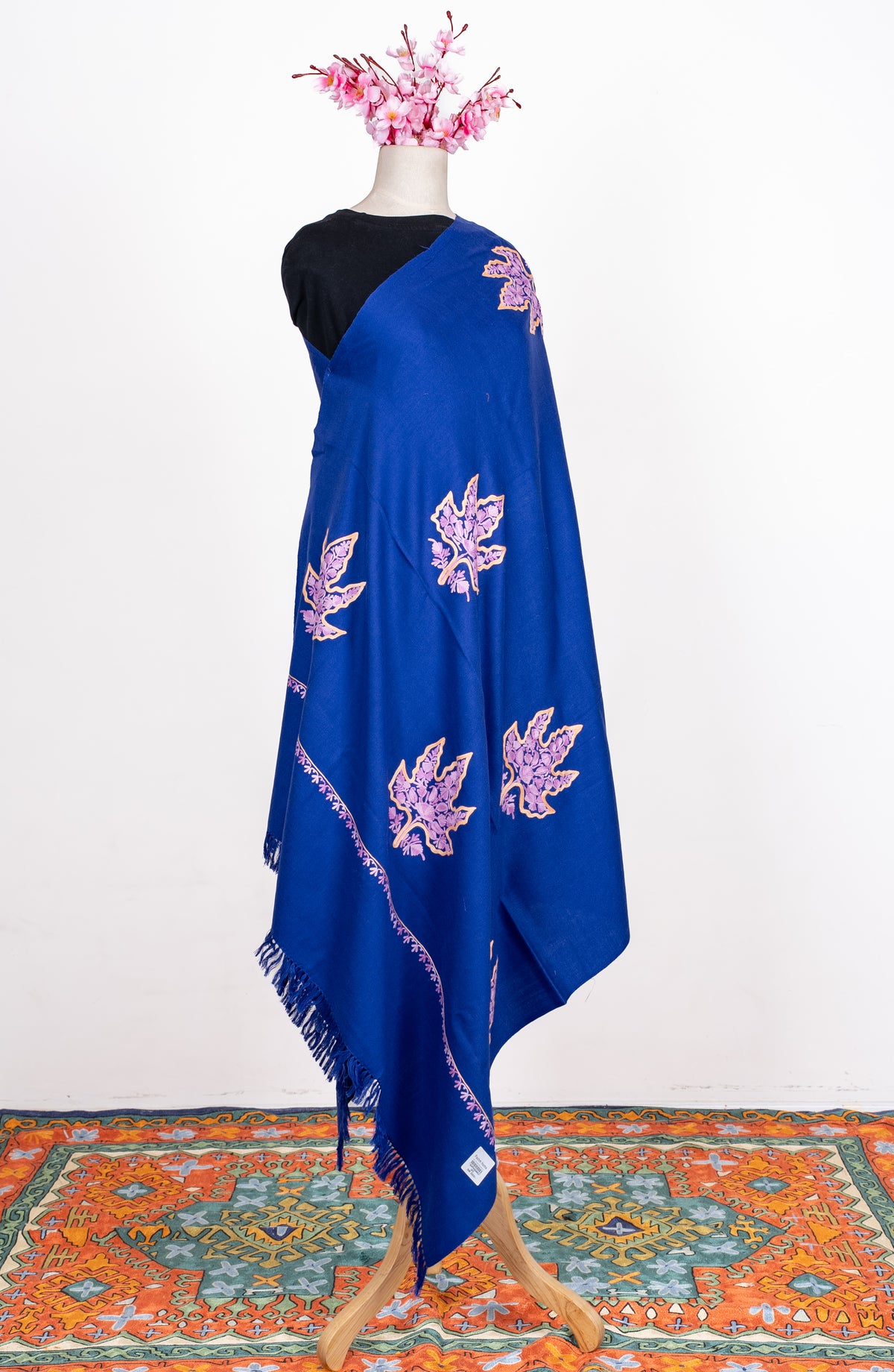 Autumn Whisper Aari Machine Embroidered Shawl with Maple Leaf Motifs