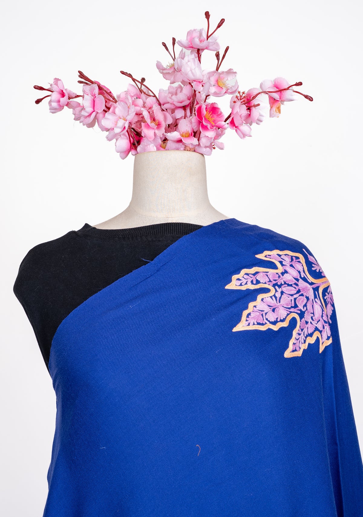 Autumn Whisper Aari Machine Embroidered Shawl with Maple Leaf Motifs