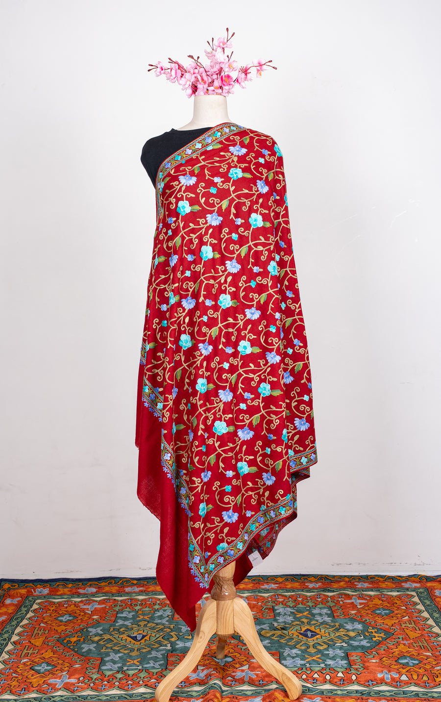 Ruby Garden Aari Machine Embroidered Shawl