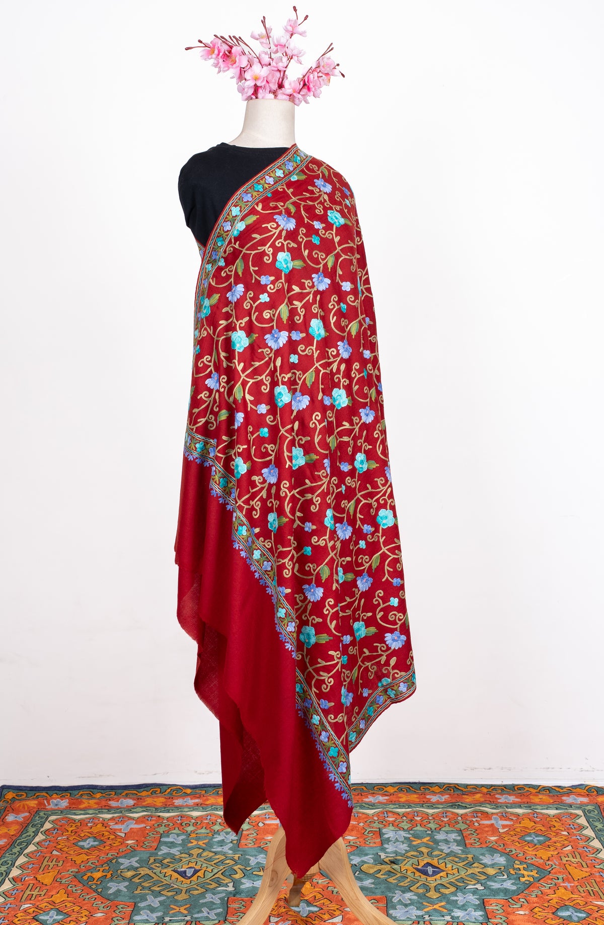 Ruby Garden Aari Machine Embroidered Shawl