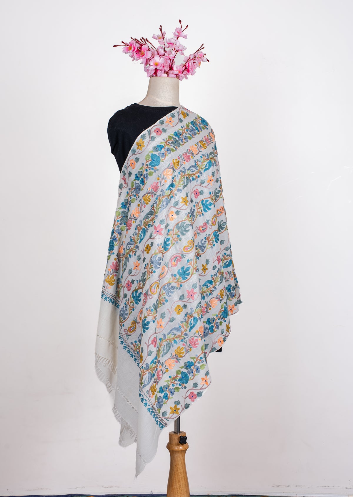 Blooming Meadow Aari Machine Embroidered Shawl
