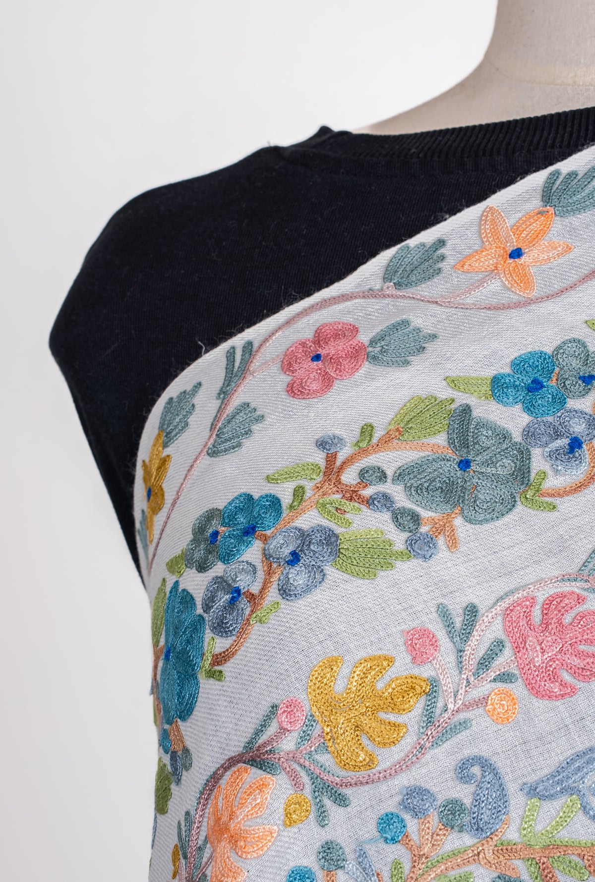 Blooming Meadow Aari Machine Embroidered Shawl