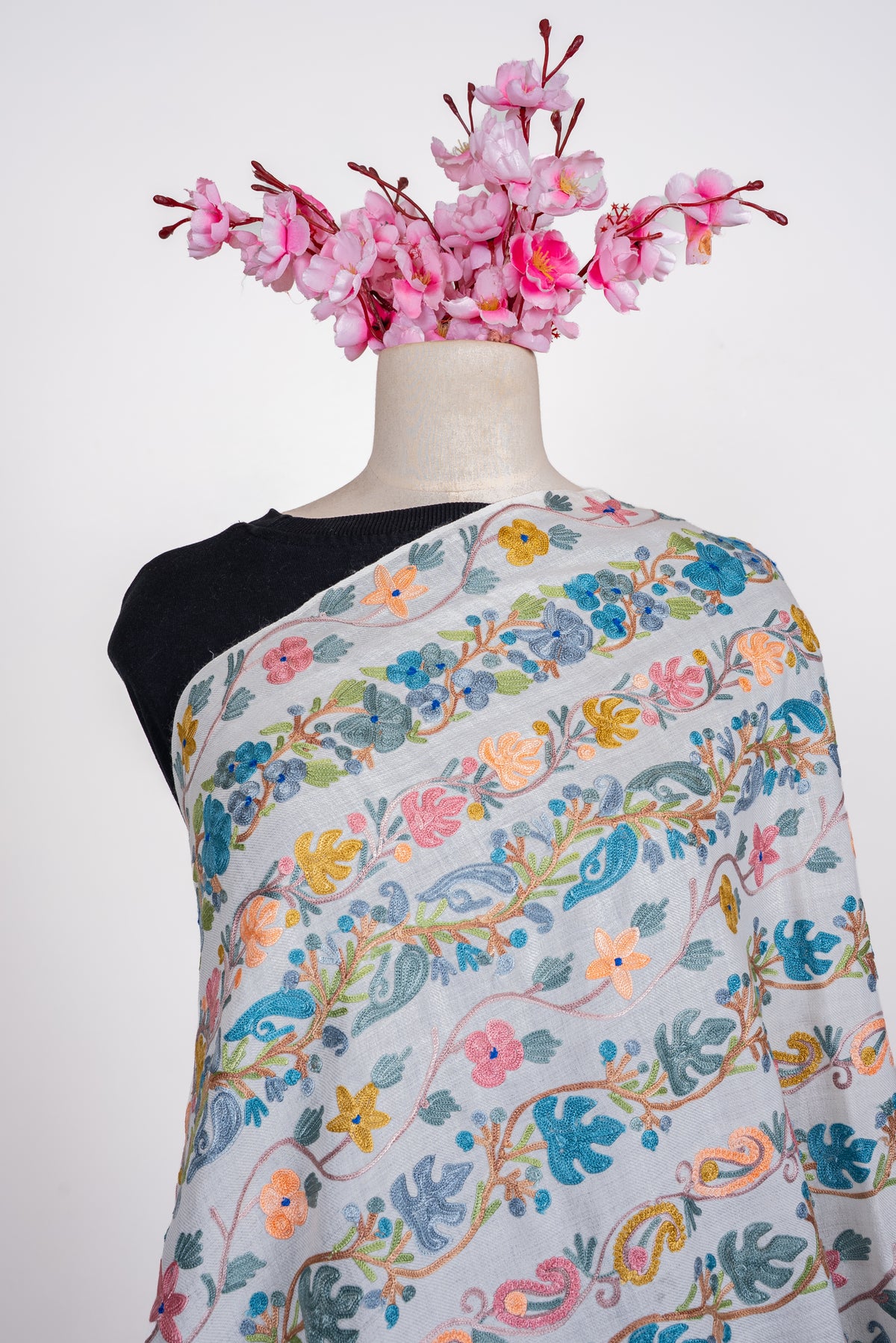Blooming Meadow Aari Machine Embroidered Shawl