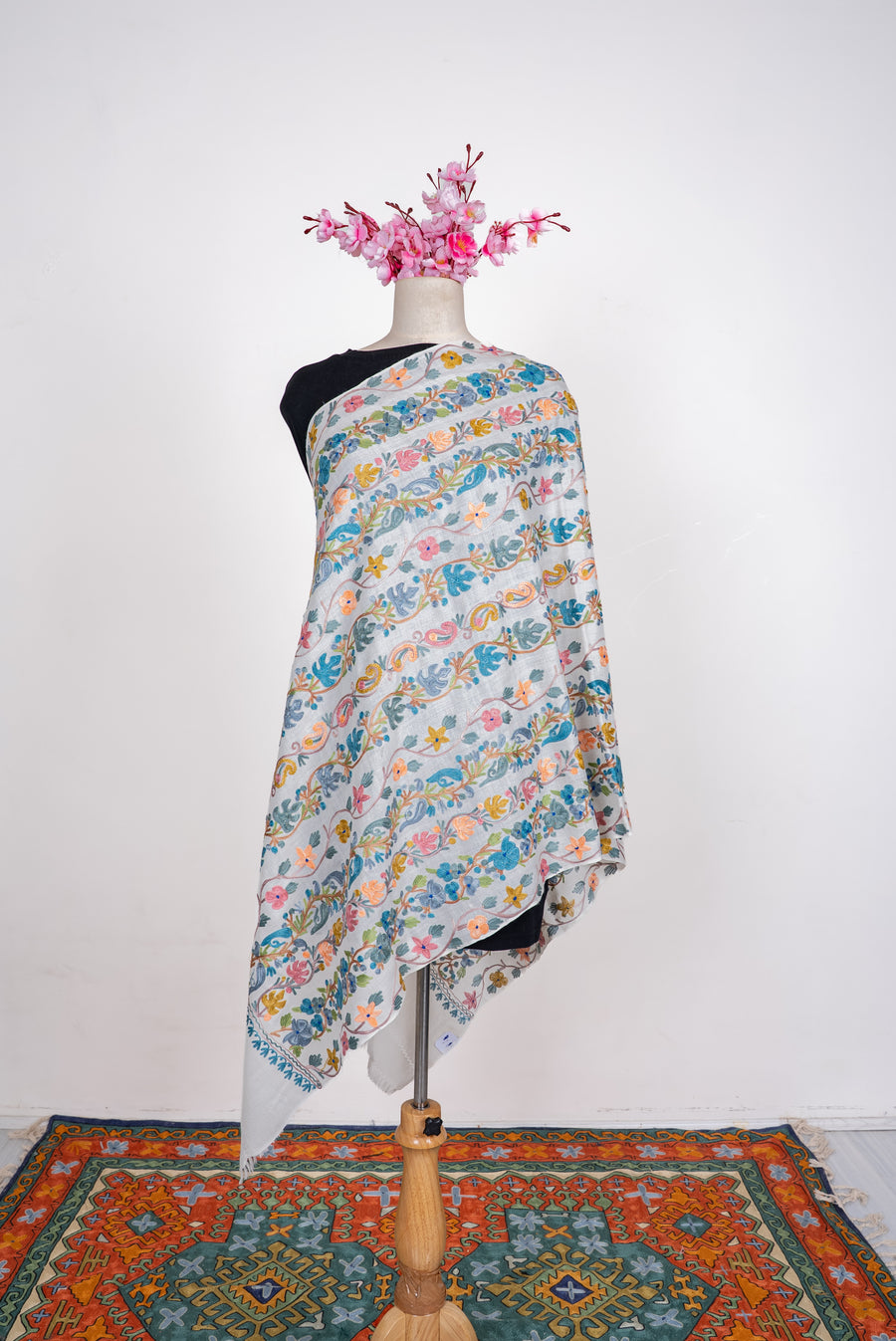 Blooming Meadow Aari Machine Embroidered Shawl
