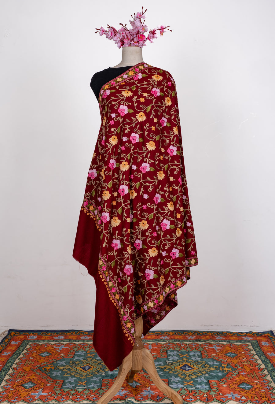 Rosevine Reverie Aari Machine Embroidered Shawl