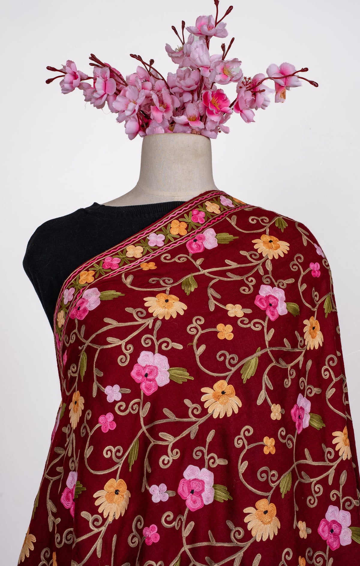 Rosevine Reverie Aari Machine Embroidered Shawl