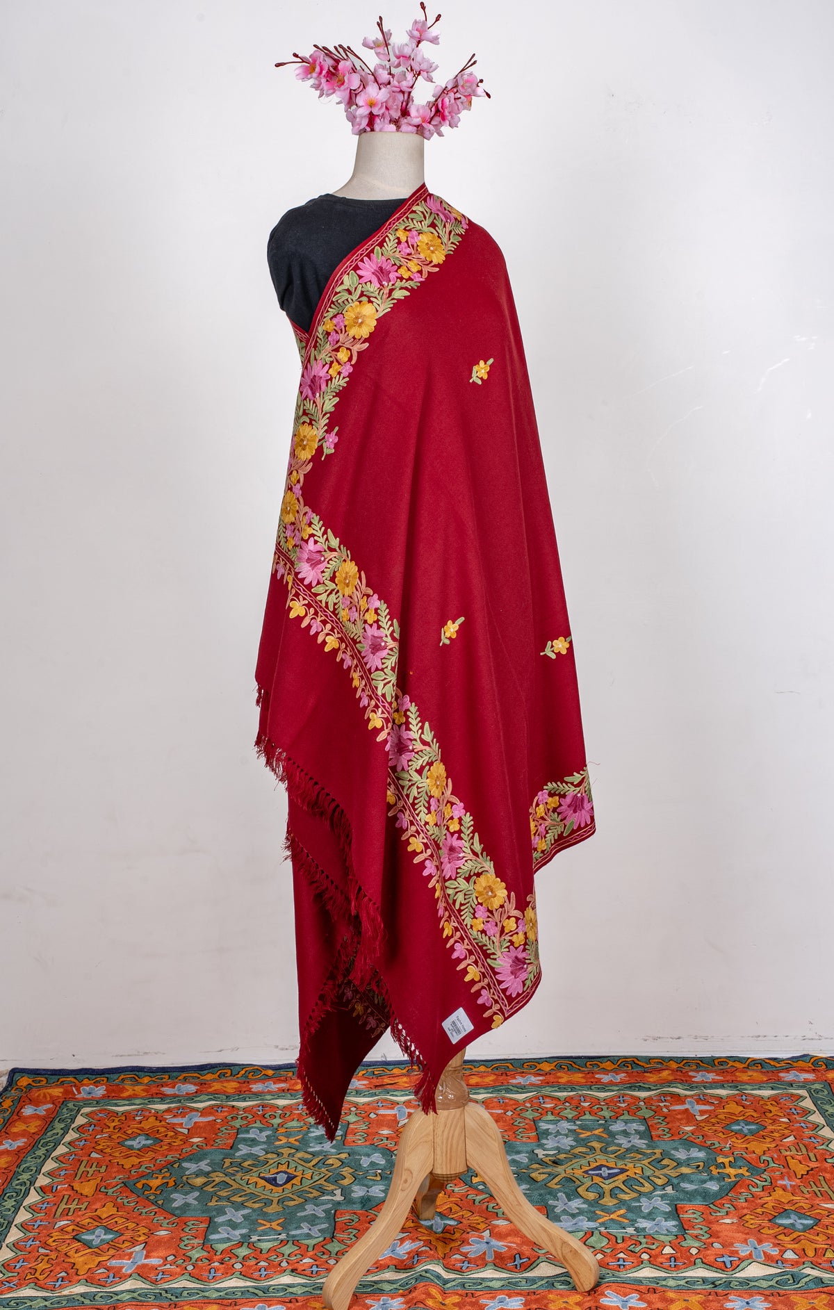 Ruby Garden Aari Machine Embroidered Shawl