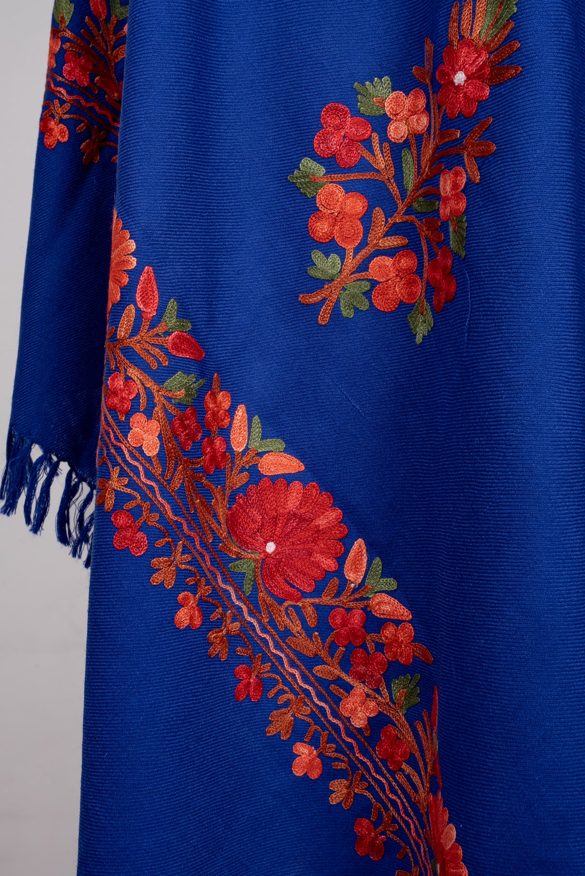 Machine Embroidered Shawl in Royal Blue with Floral Embroidery