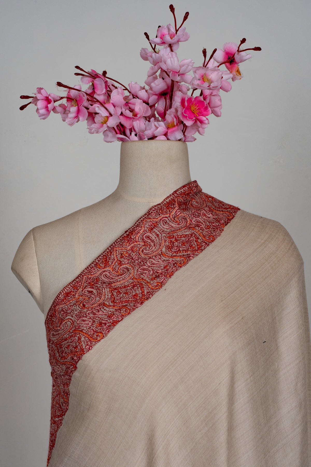 Blush Sand Merino wool 2.5 Yards Sozni Hand Embroidered Shawl