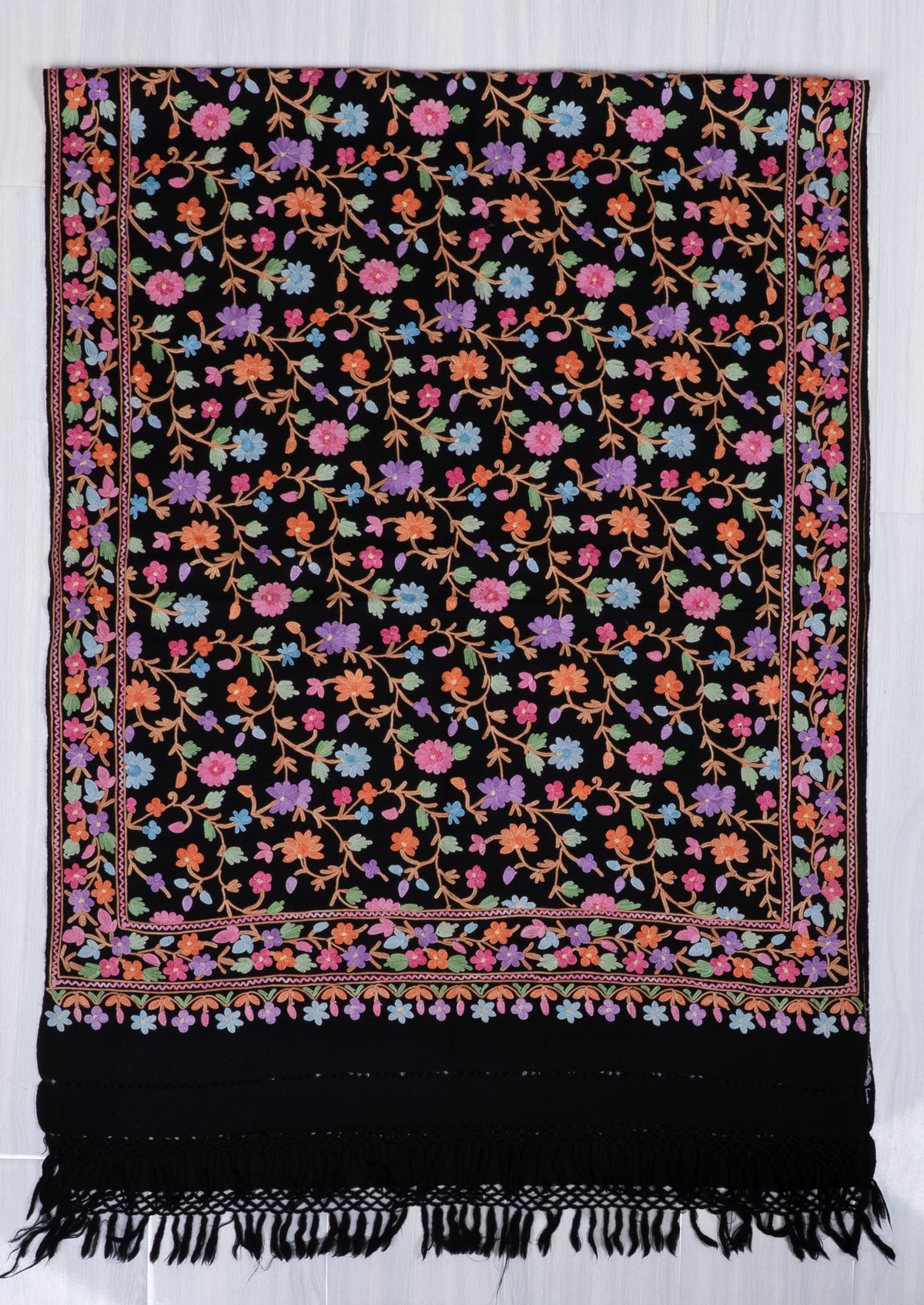 Midnight Wildflower Aari Machine Embroidered Shawl