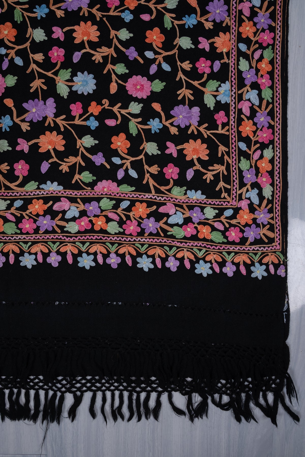 Midnight Wildflower Aari Machine Embroidered Shawl