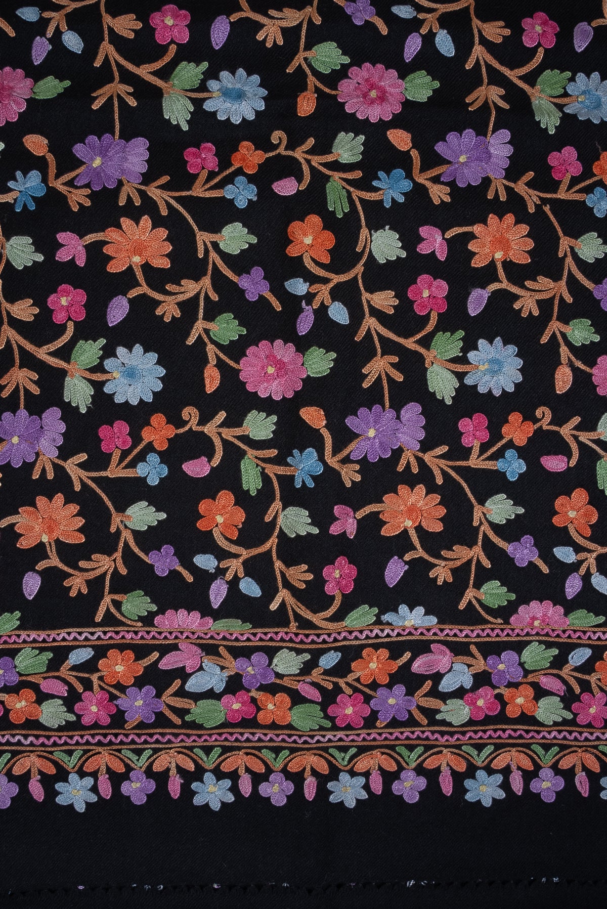Midnight Wildflower Aari Machine Embroidered Shawl