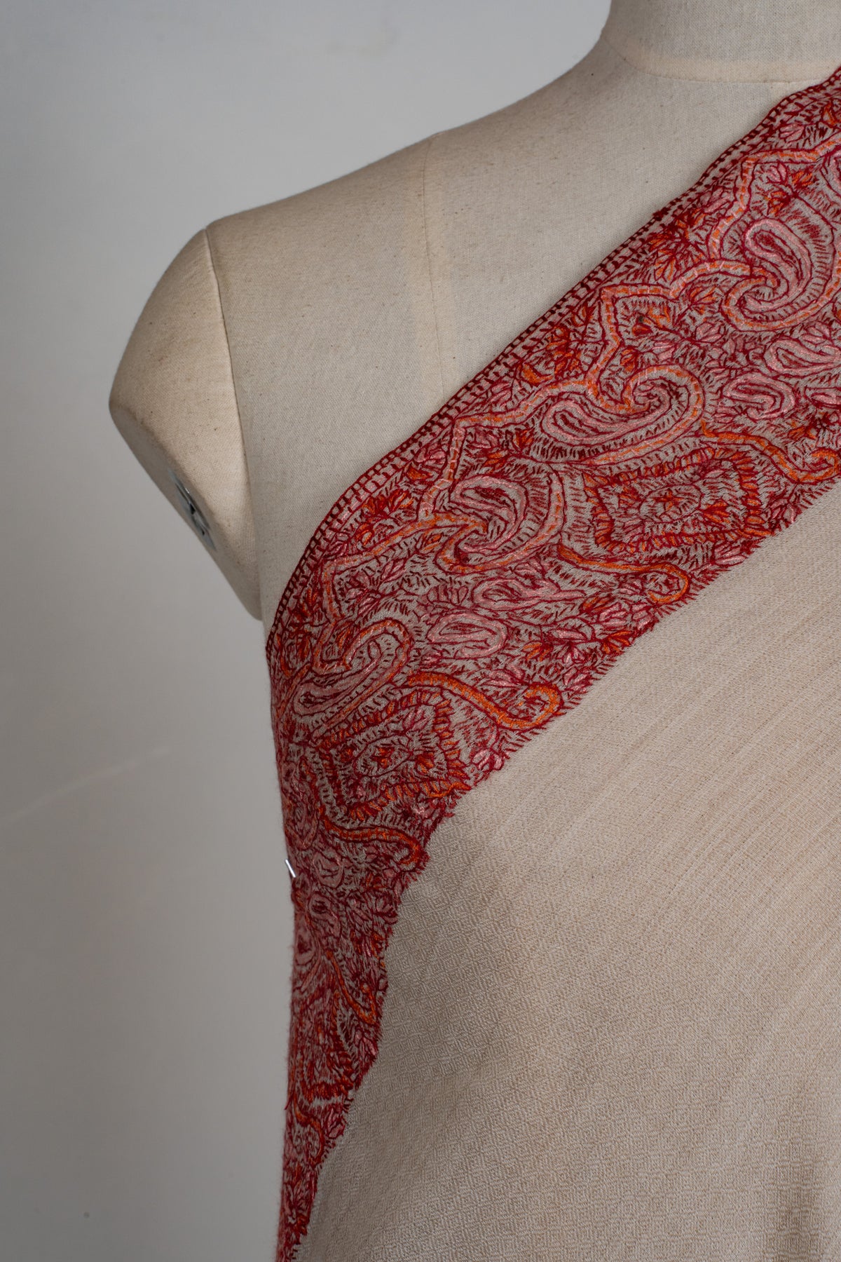 Blush Sand Merino wool 2.5 Yards Sozni Hand Embroidered Shawl