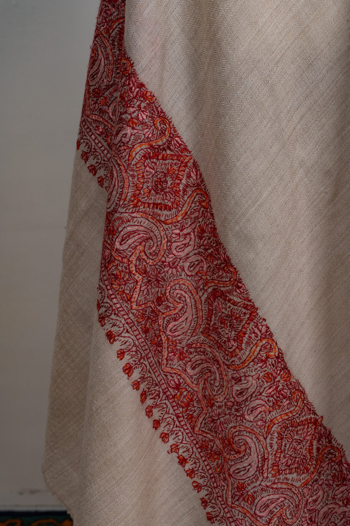 Blush Sand Merino wool 2.5 Yards Sozni Hand Embroidered Shawl
