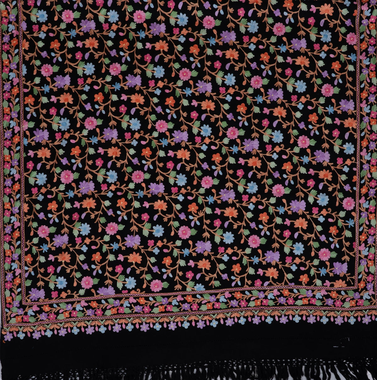 Midnight Botanical Garden Aari Machine Embroidered Shawl