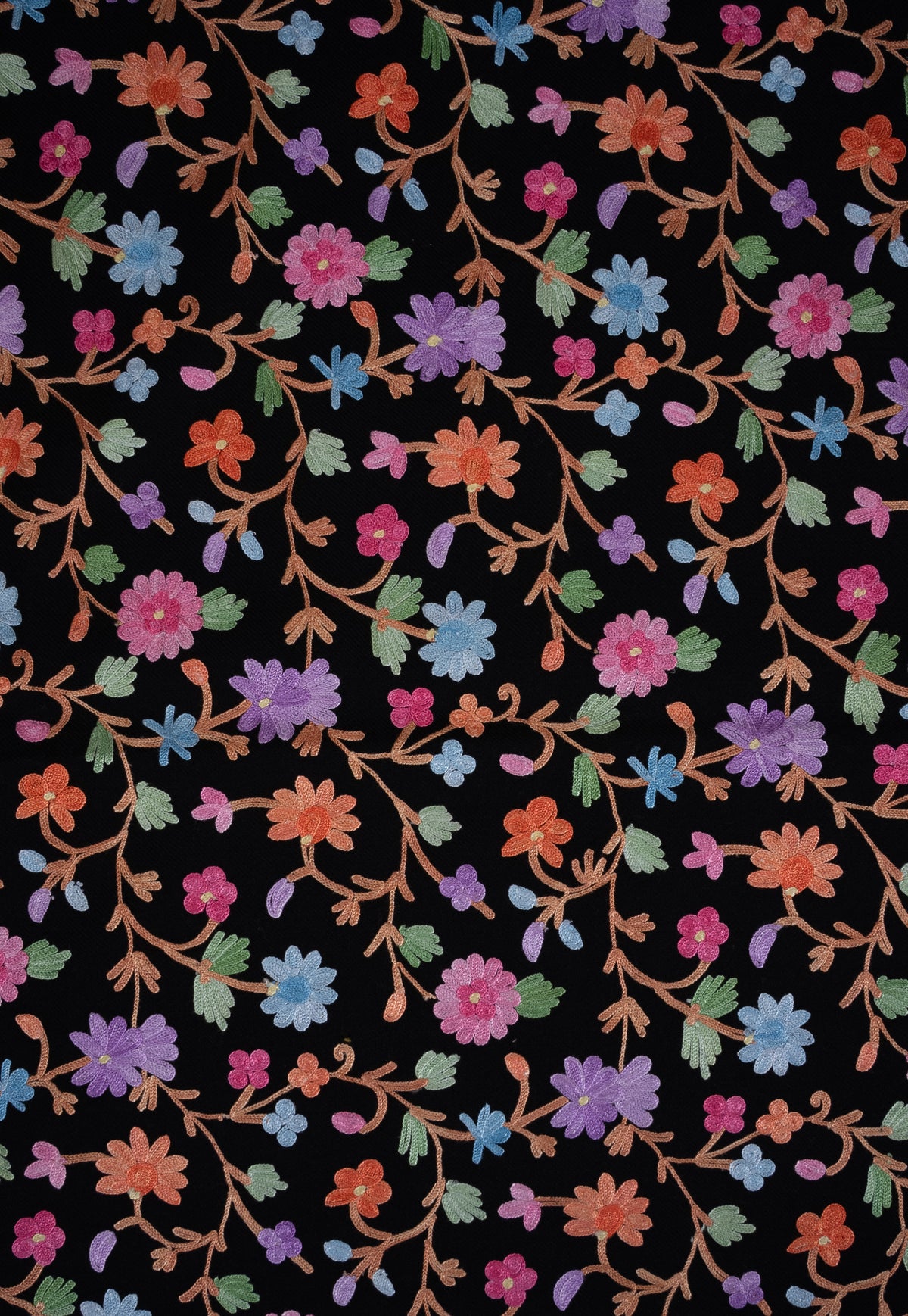 Midnight Botanical Garden Aari Machine Embroidered Shawl