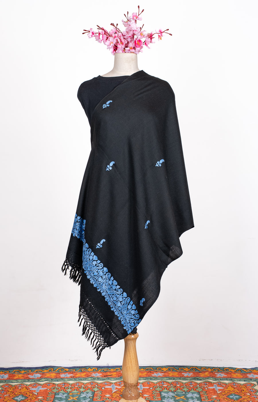 Azure Paisley Noir Aari Machine Embroidered Shawl