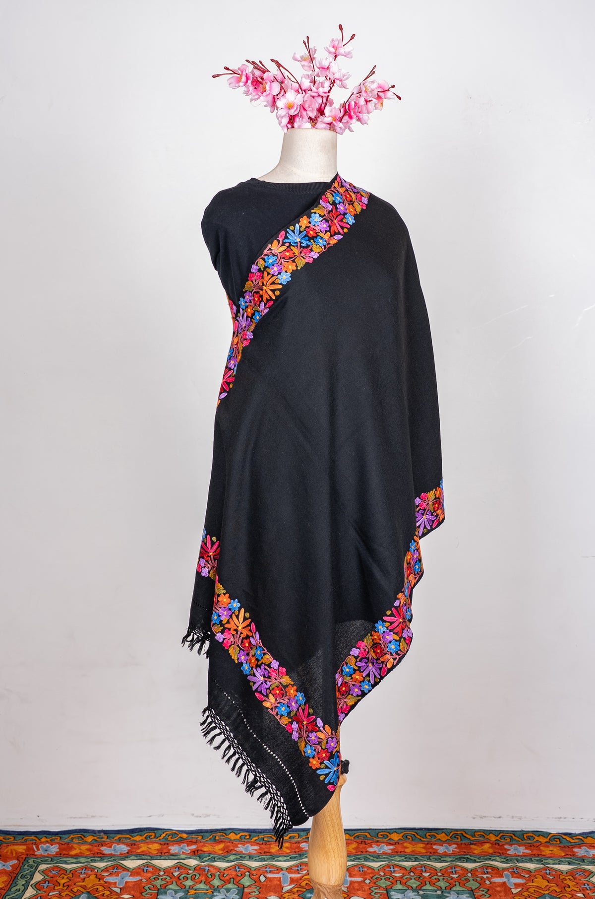 Festival Bloom Border Aari Machine Embroidered Shawl