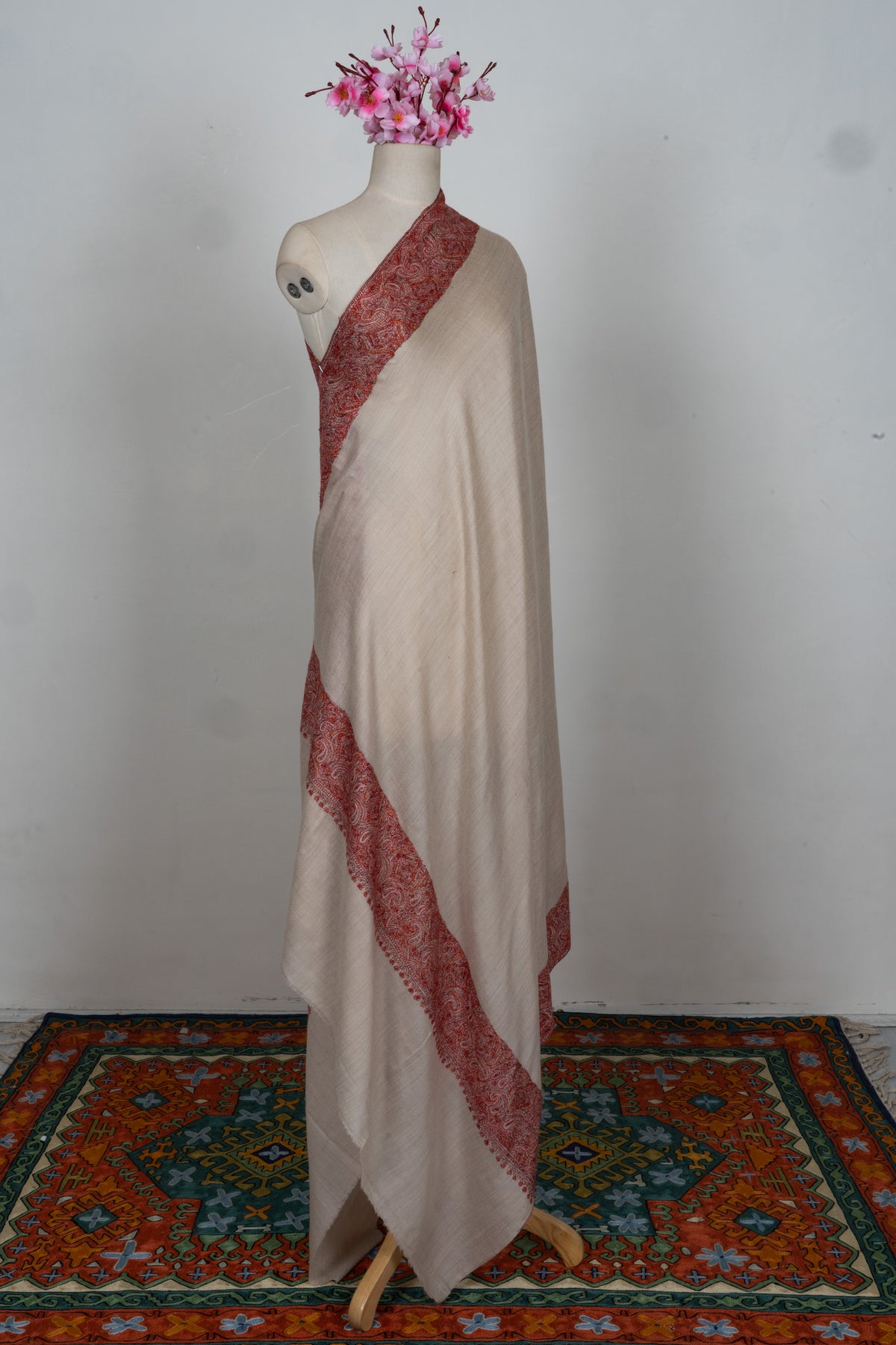 Blush Sand Merino wool 2.5 Yards Sozni Hand Embroidered Shawl