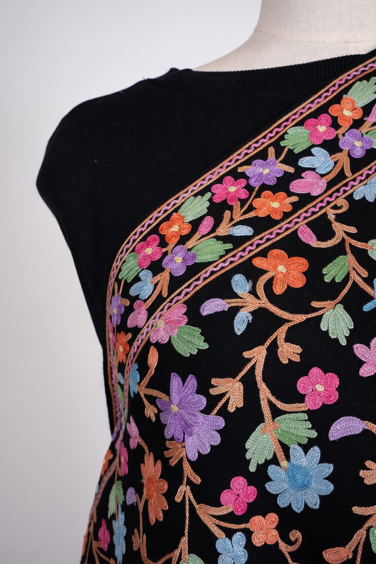 Midnight Wildflower Aari Machine Embroidered Shawl