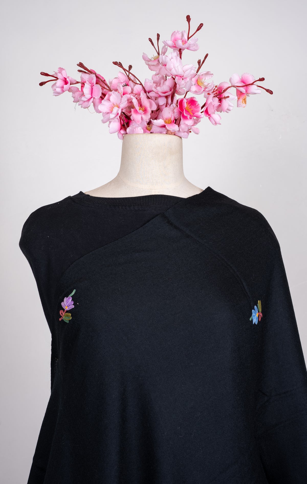 Midnight Wild Bouquet Aari Embroidered Shawl