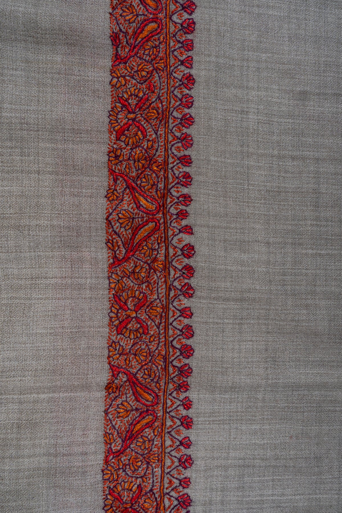 Taupe Classic Merino wool 2.5 Yards Sozni Hand Embroidered Shawl