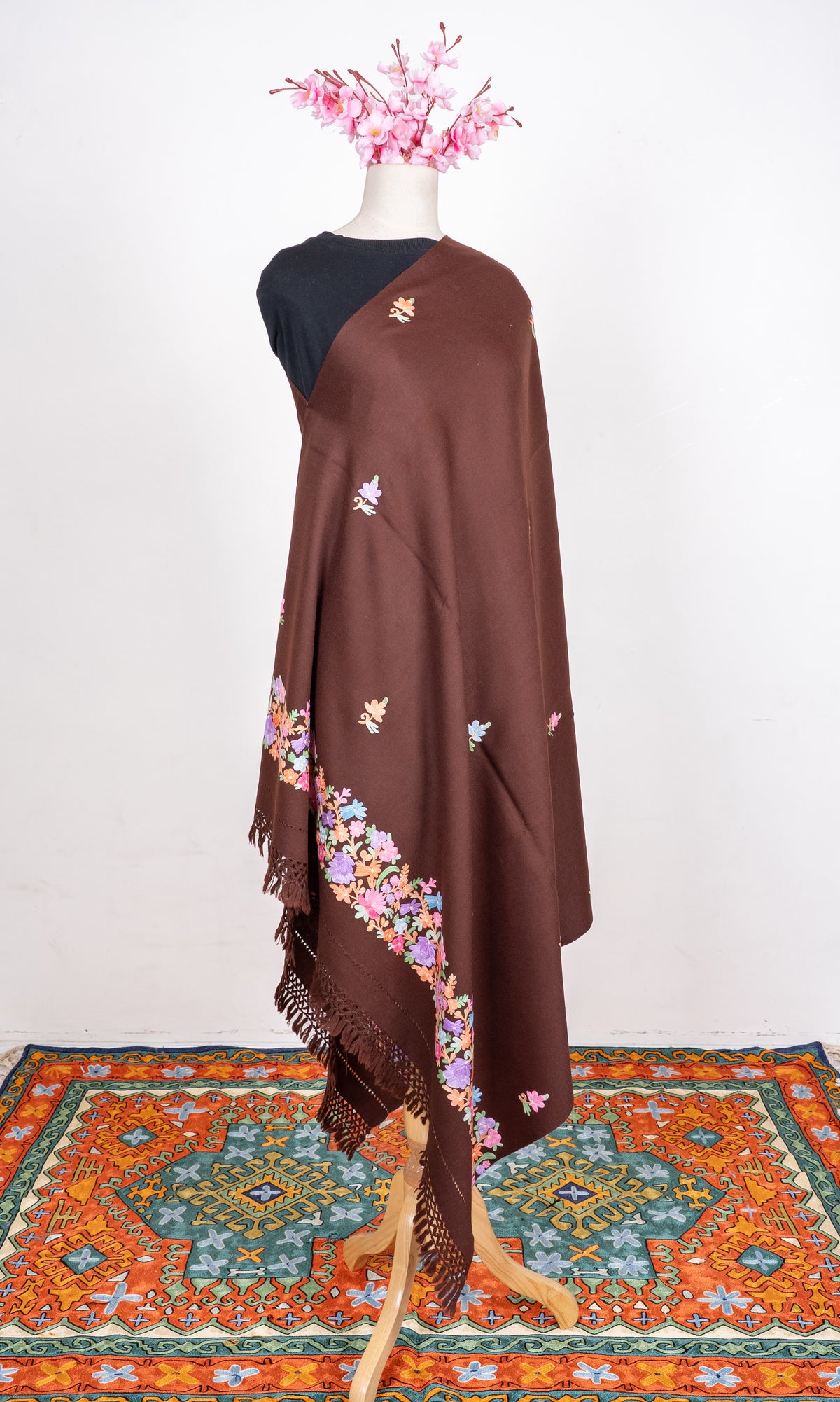 Autumn Meadow Aari Machine Embroidered Shawl