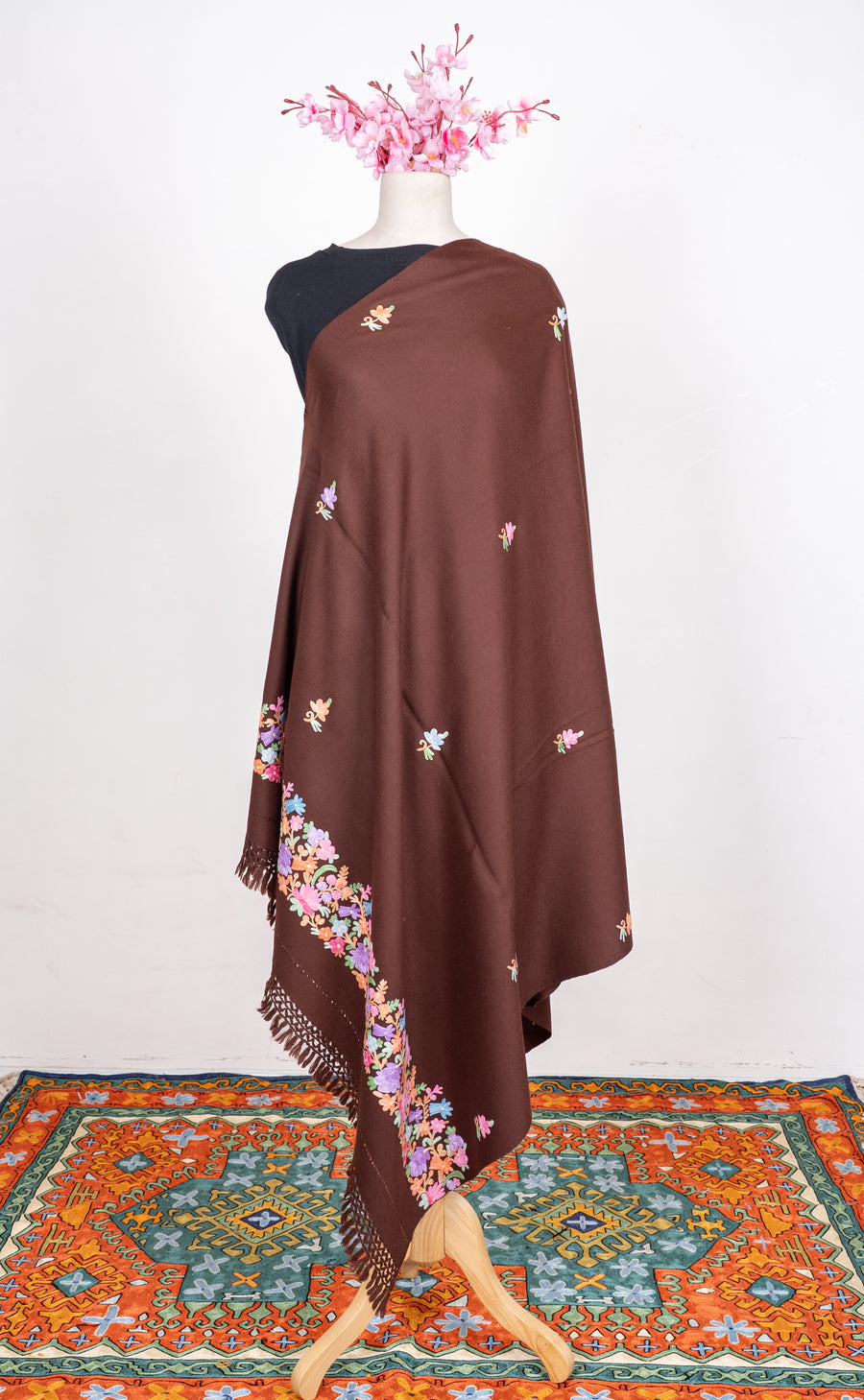 Autumn Meadow Aari Machine Embroidered Shawl