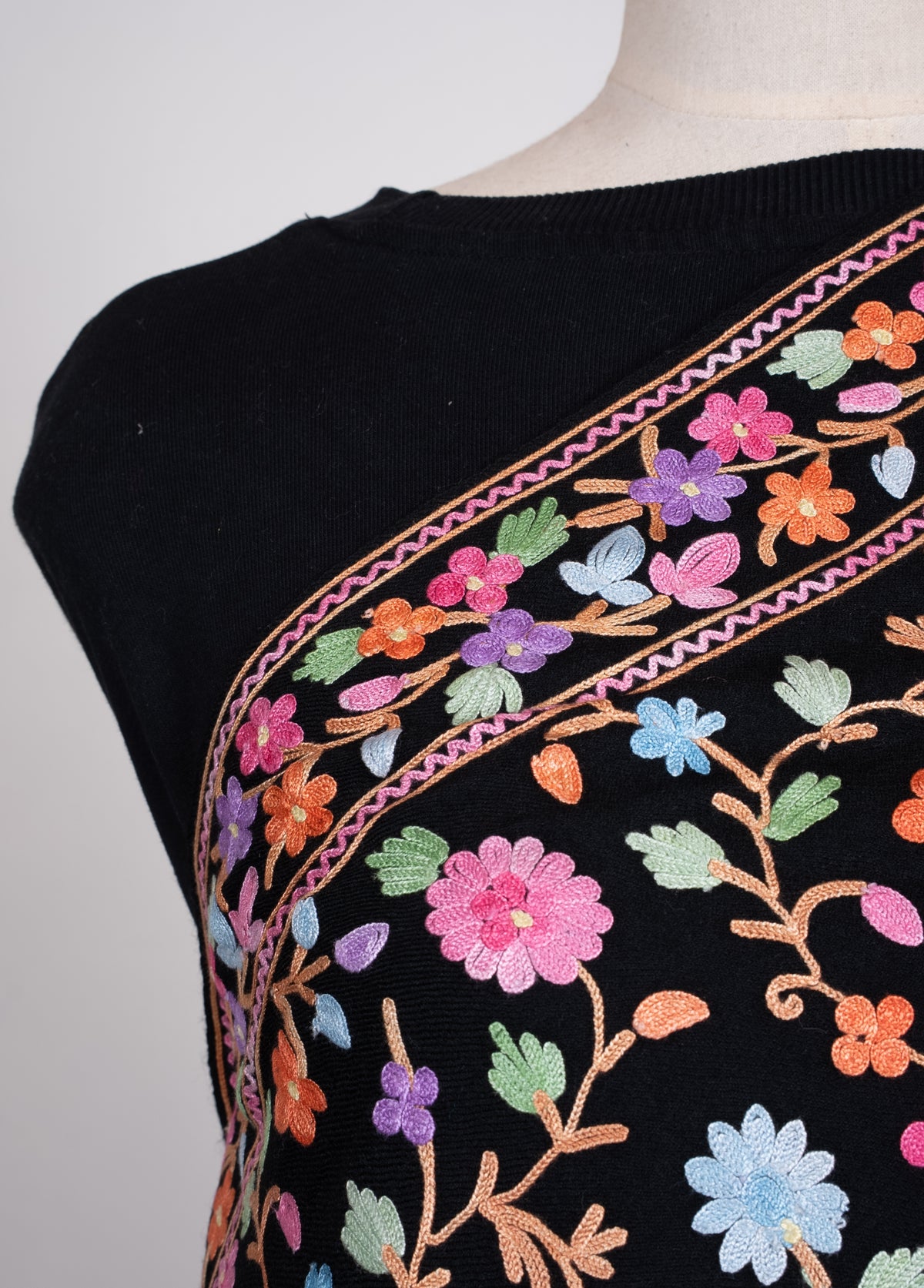 Midnight Botanical Garden Aari Machine Embroidered Shawl