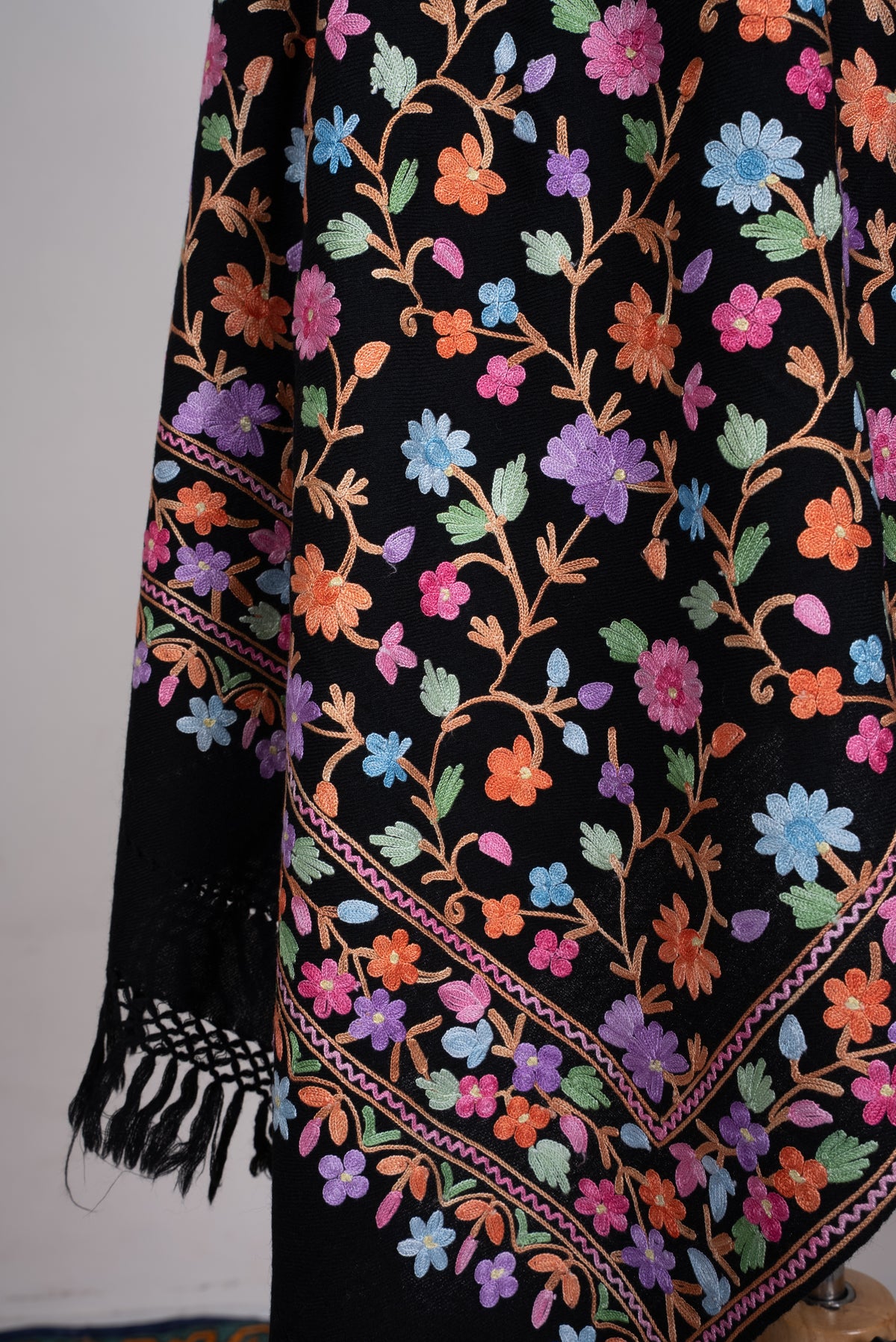 Midnight Botanical Garden Aari Machine Embroidered Shawl