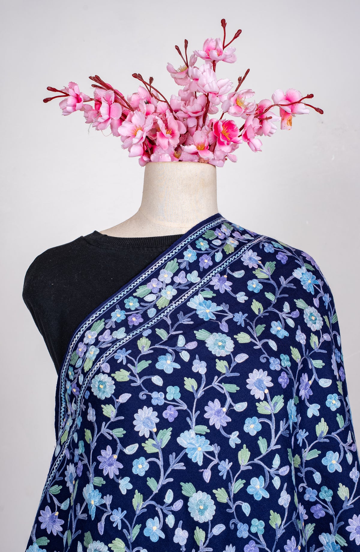 Sapphire Meadow Aari Machine Embroidered Shawl