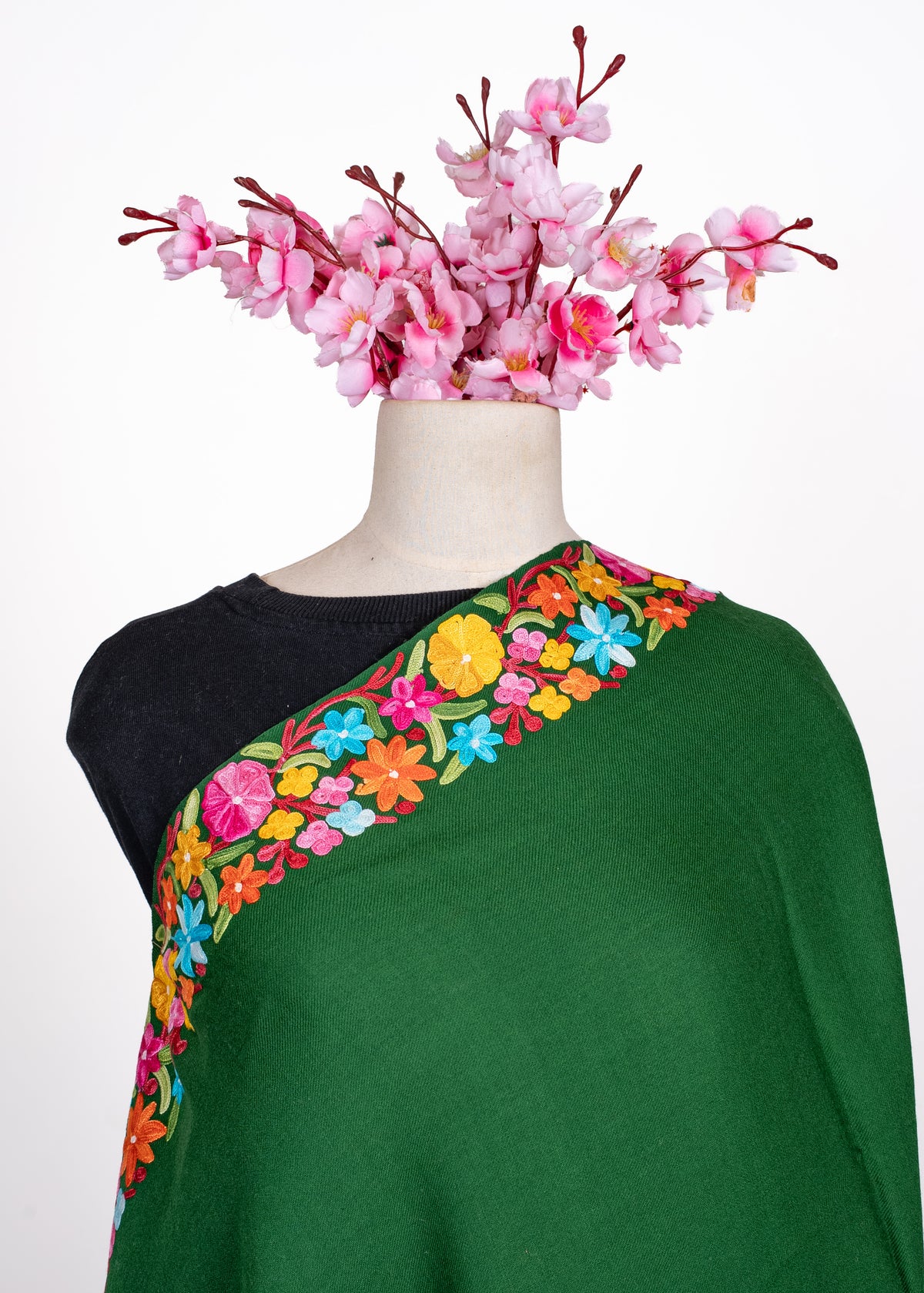 Emerald Bloom Aari Machine Embroidered Shawl