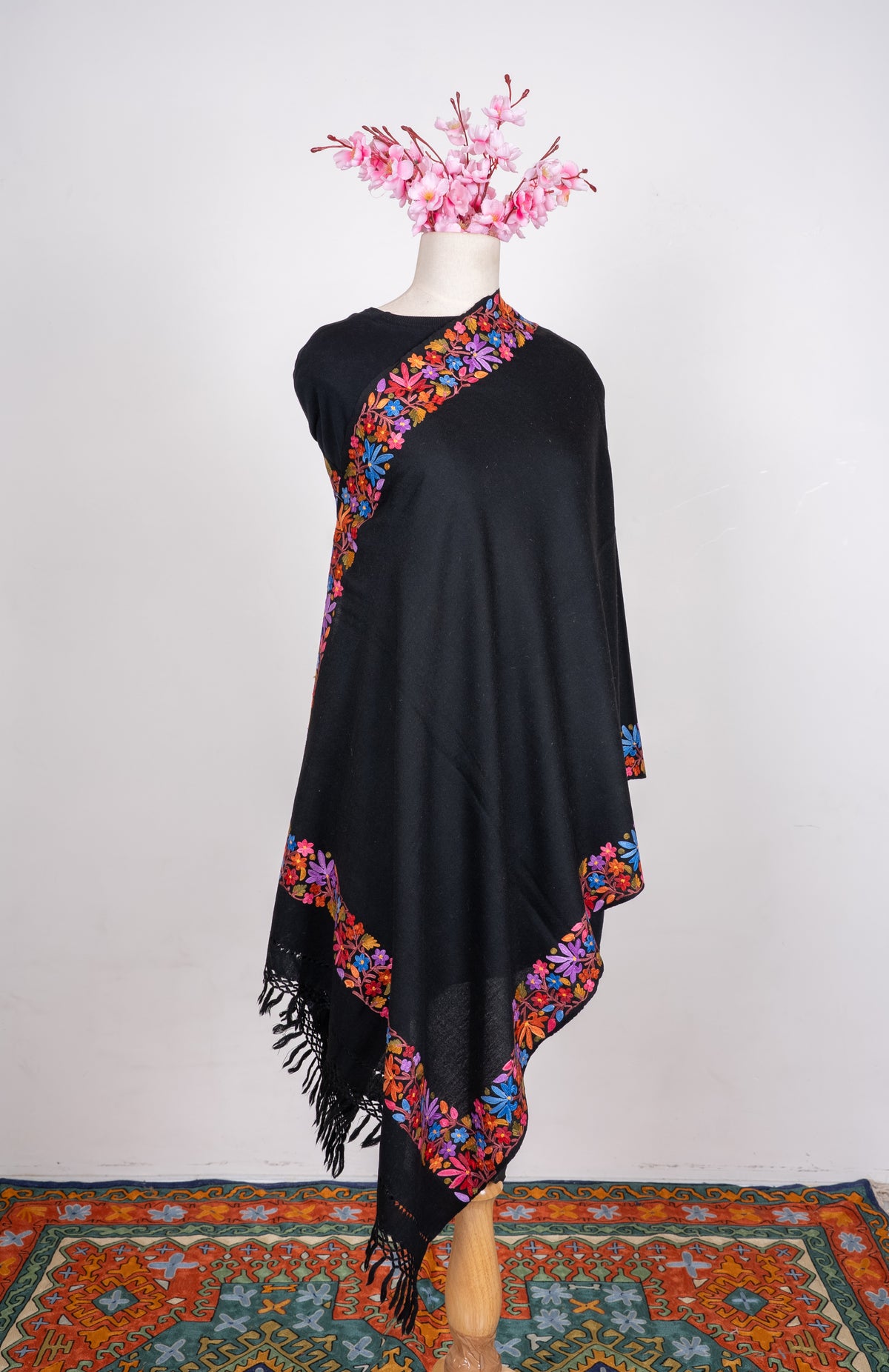 Midnight Festival Bloom Aari Machine Embroidered Shawl
