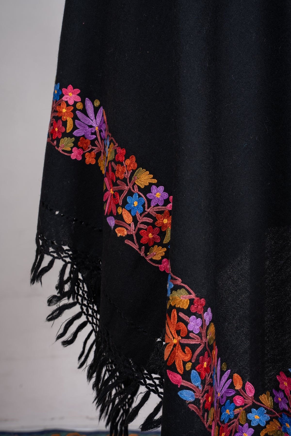 Midnight Festival Bloom Aari Machine Embroidered Shawl