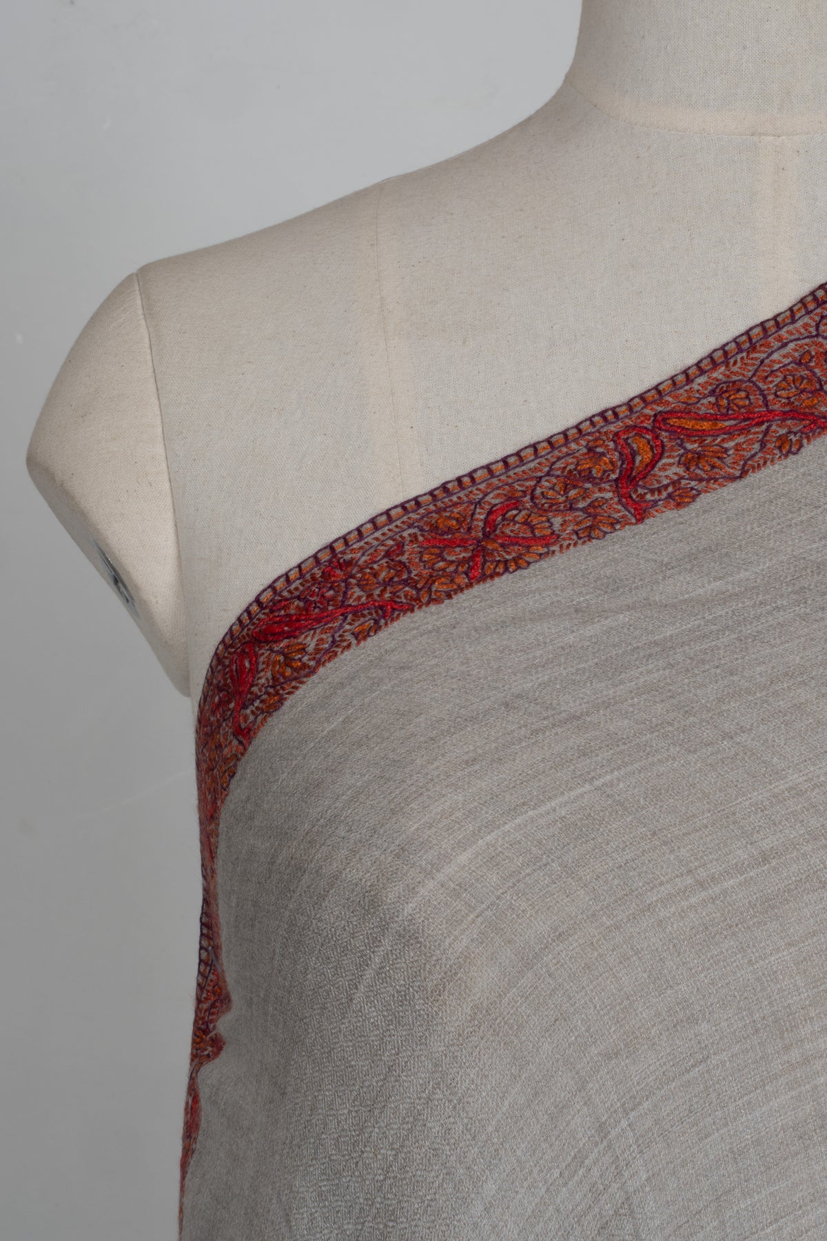 Taupe Classic Merino wool 2.5 Yards Sozni Hand Embroidered Shawl