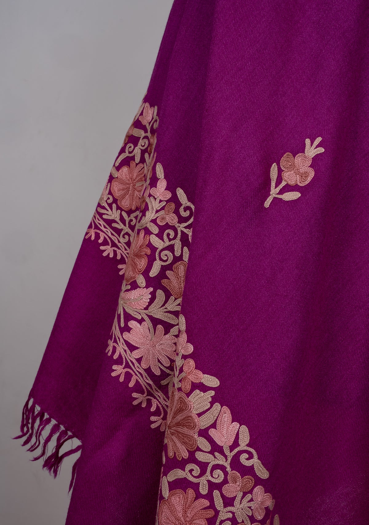 Machine Embroidered Scarf in Fuchsia with Floral Border Embroidery