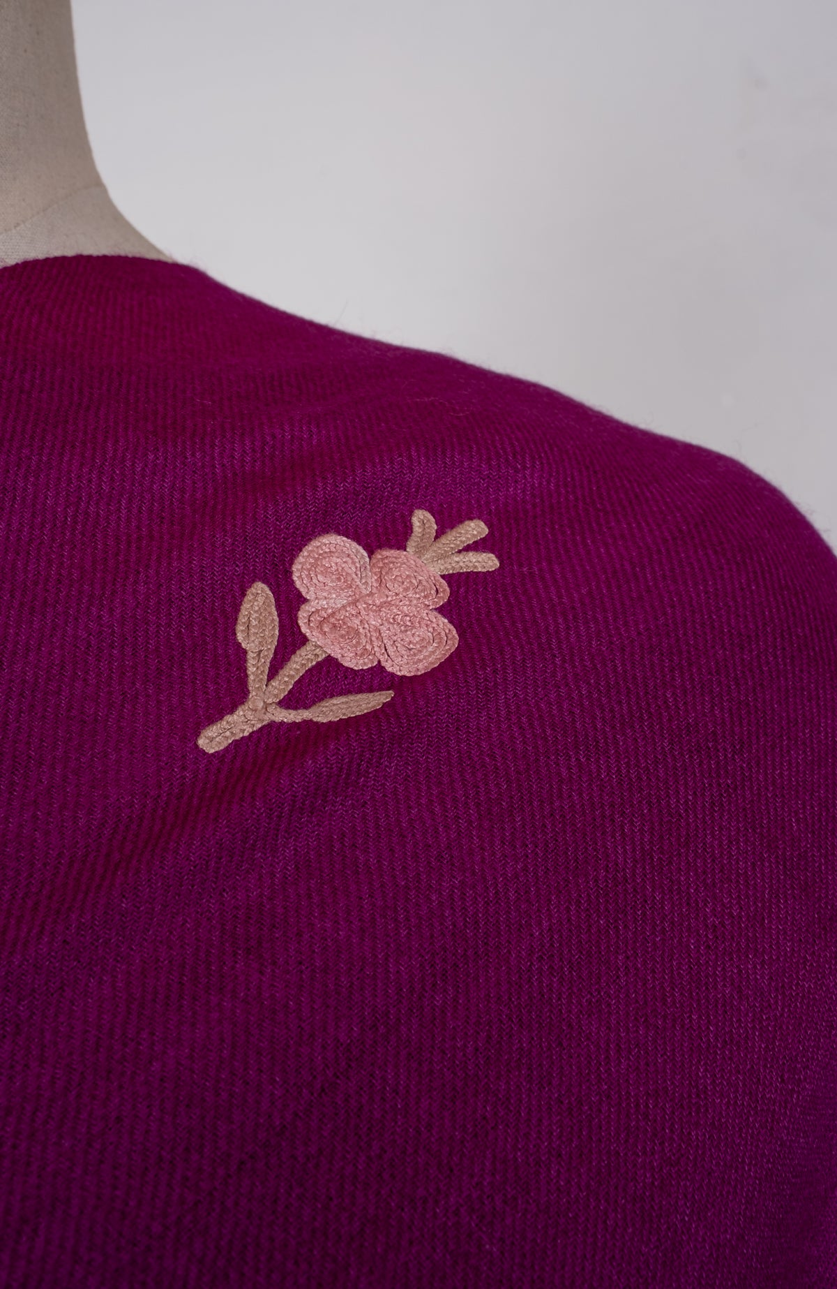 Machine Embroidered Scarf in Fuchsia with Floral Border Embroidery